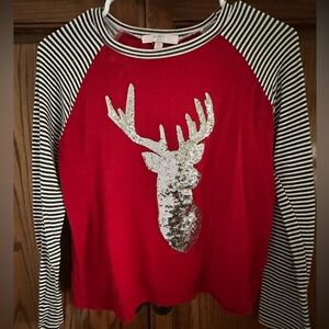 Red and Black Striped ReindeerTop